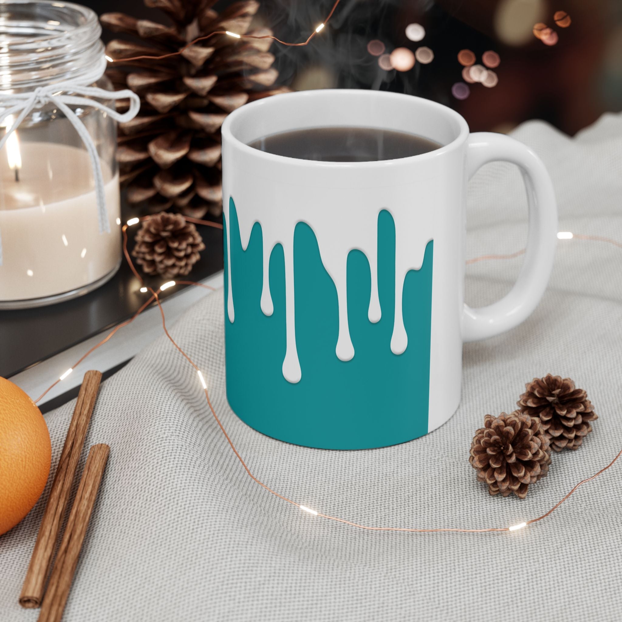 Teal Drips Coffee Mug, (11oz, 15oz)