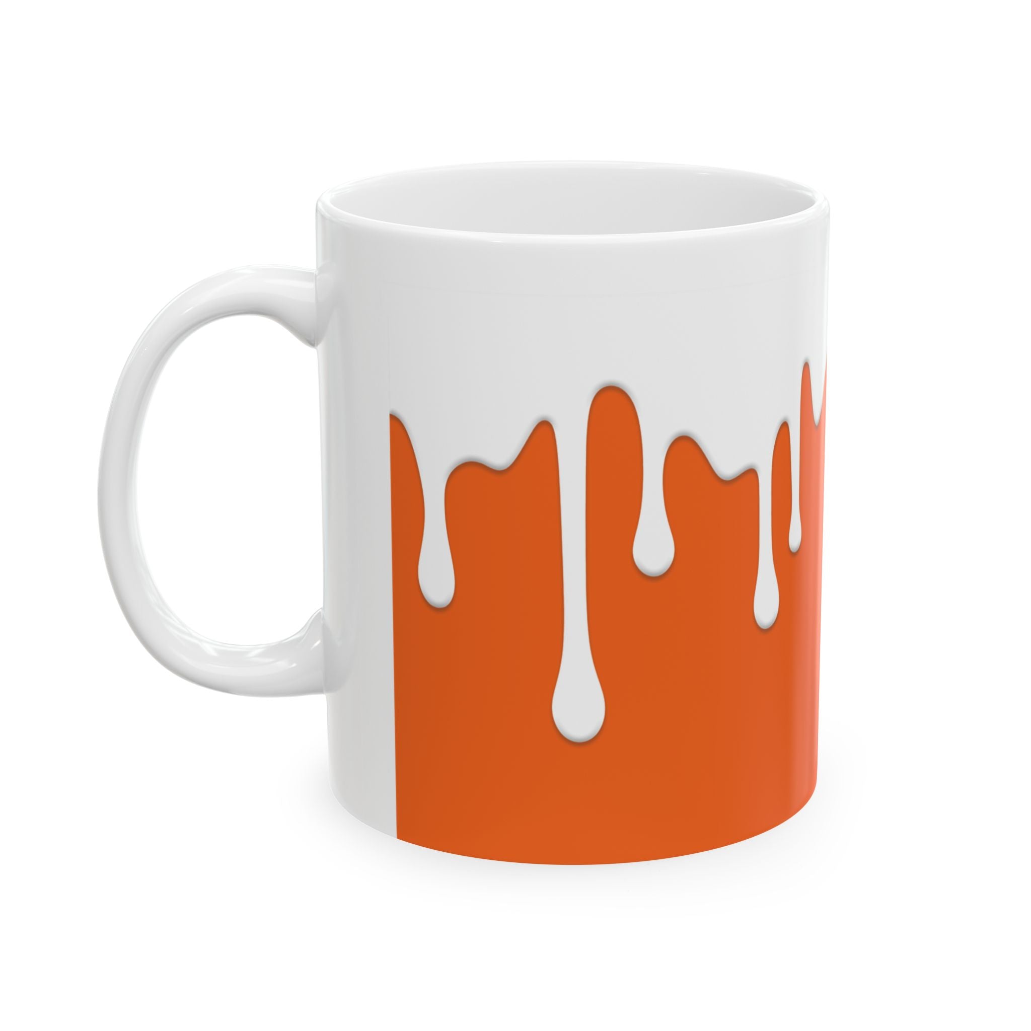 Orange Drips Coffee Mug - funny typography mug by Typefarce