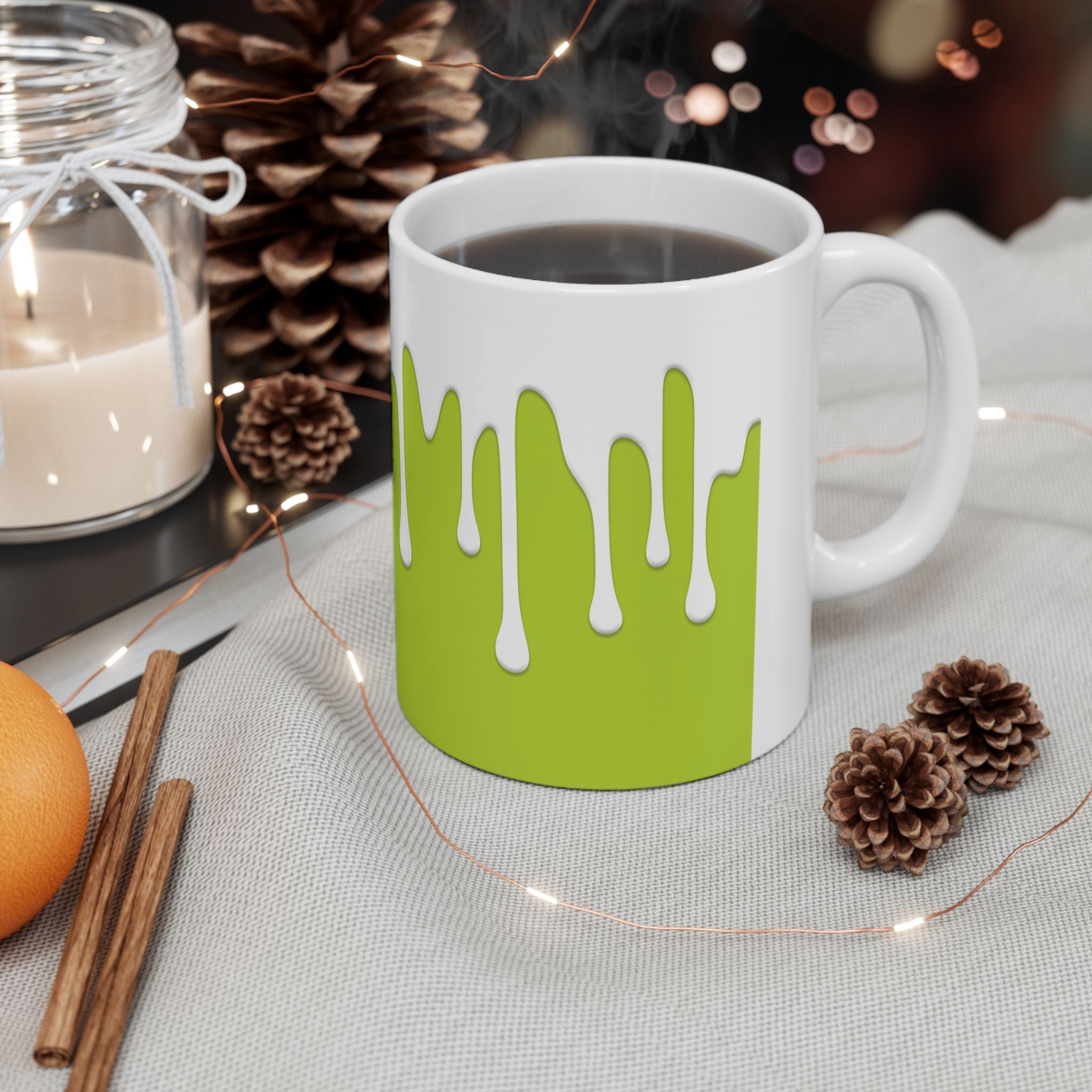 Green Drips Coffee Mug, (11oz, 15oz)
