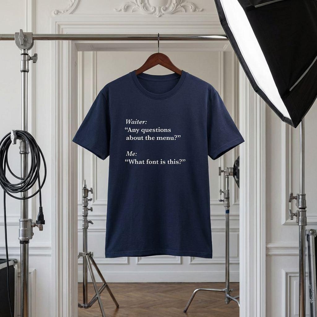 Menu Font T-Shirt - funny typography t-shirt by Typefarce