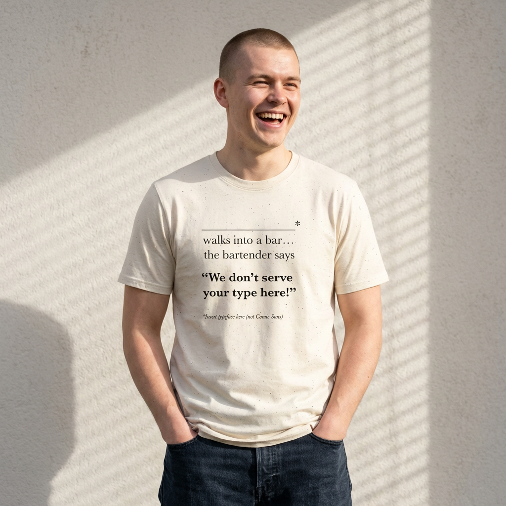 We Don't Serve Your Type T-Shirt - funny typography t-shirt by Typefarce