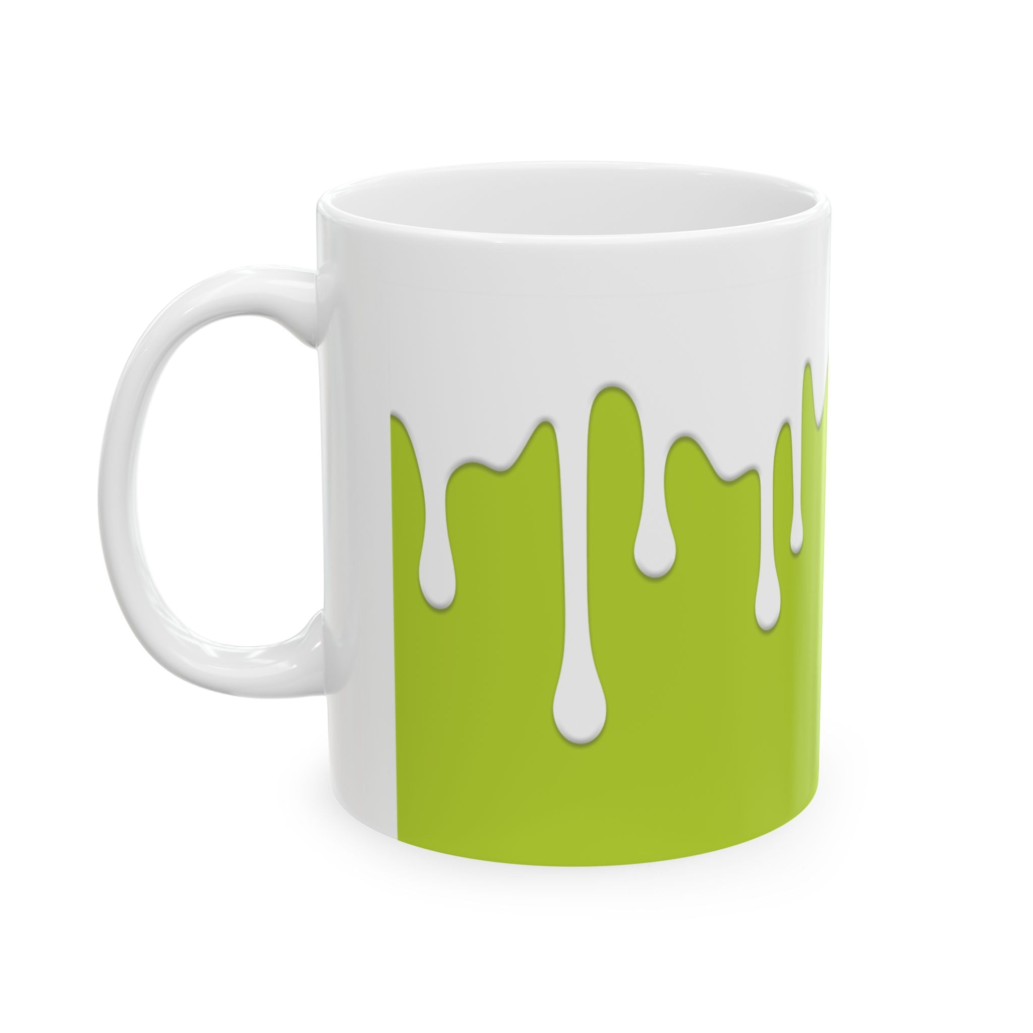 Green Drips Coffee Mug - funny typography mug by Typefarce