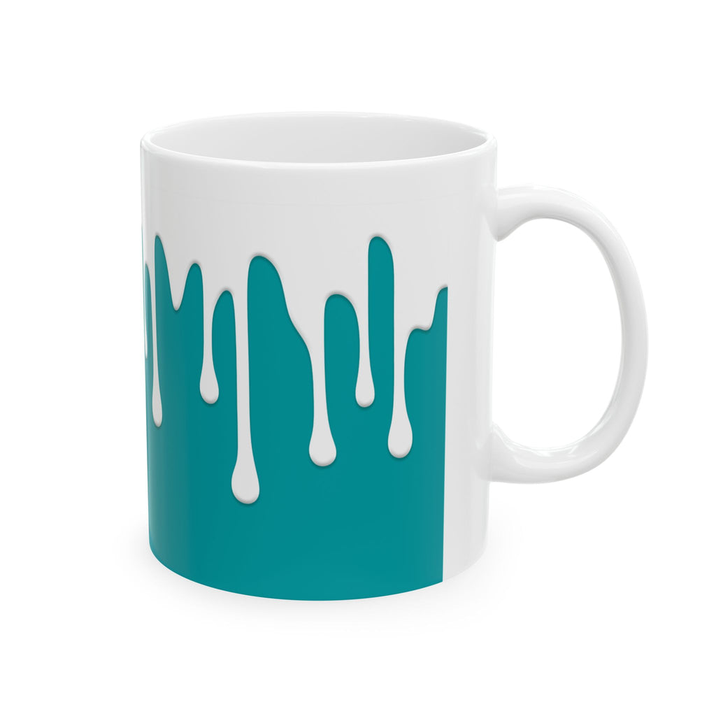 Teal Drips Coffee Mug - funny typography mug by Typefarce